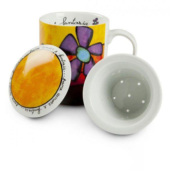 Tazza tisana con infusore in porcellana decorata PANE AMORE E FANTASIA Egan