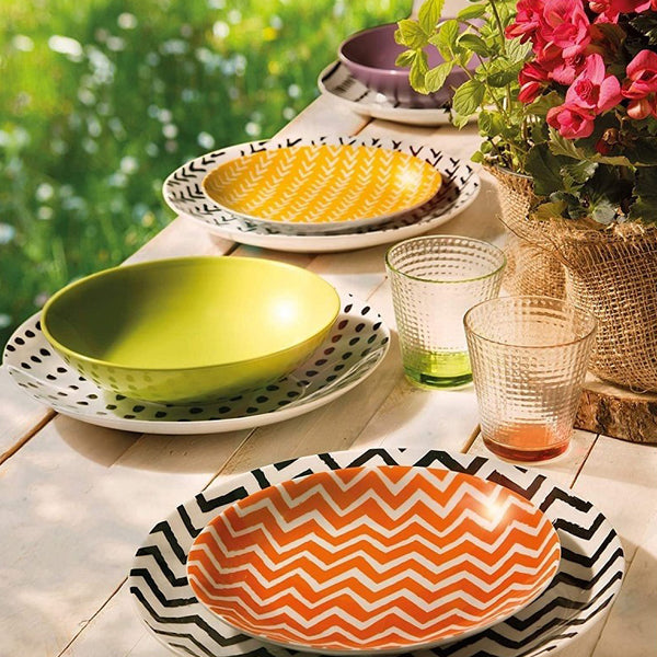 Servizio 18 pz piatti in porcellana decorata Excelsa CRAZY LINE
