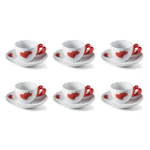 Set 6 tazze caffè con piattino in porcellana decorata Guzzini LOVE