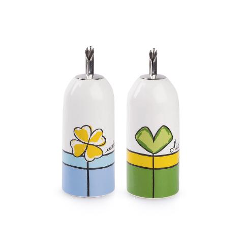Set Olio e Aceto in porcellana decorata PANE AMORE E FANTASIA Egan