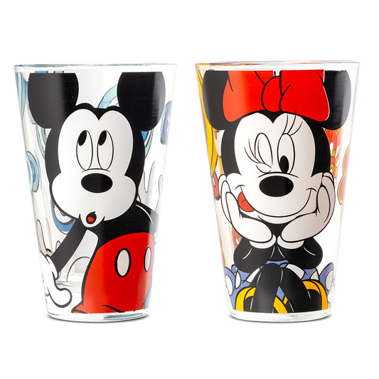 Set 2 Bicchieri in vetro decorato Mickey Mouse e Minnie Mouse DISNEY FOREVER & EVER Egan