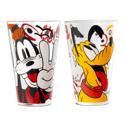Set 2 Bicchieri in vetro decorato Goofy e Pluto DISNEY FOREVER & EVER  Egan