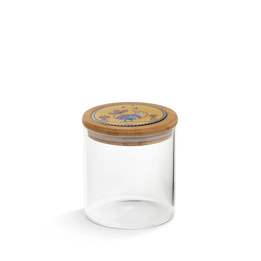 Barattolo in vetro borosilicato e coperchio in bamboo e ceramica decorata "COCORICO'"Egan
