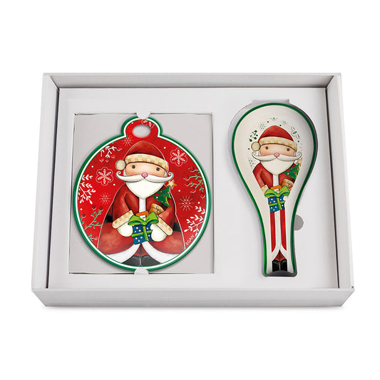 Set Poggiamestolo e sottopentola in ceramica decorata smaltata Egan NATALE