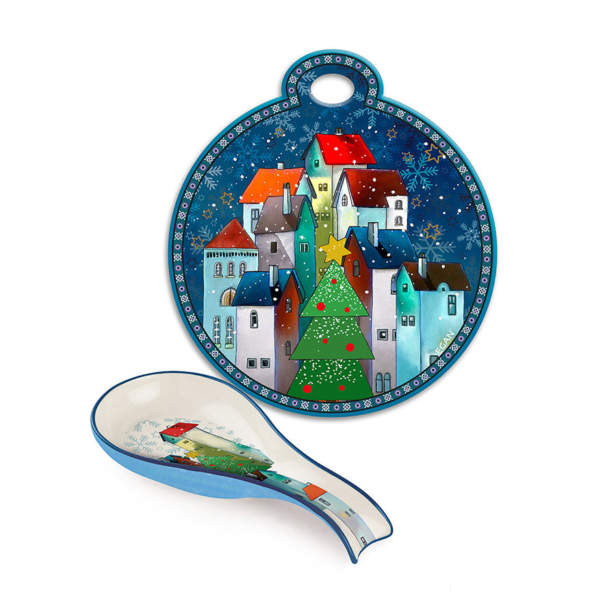 Set Sottopentola e Poggiamestolo in ceramica decorata smaltata Egan NATALE