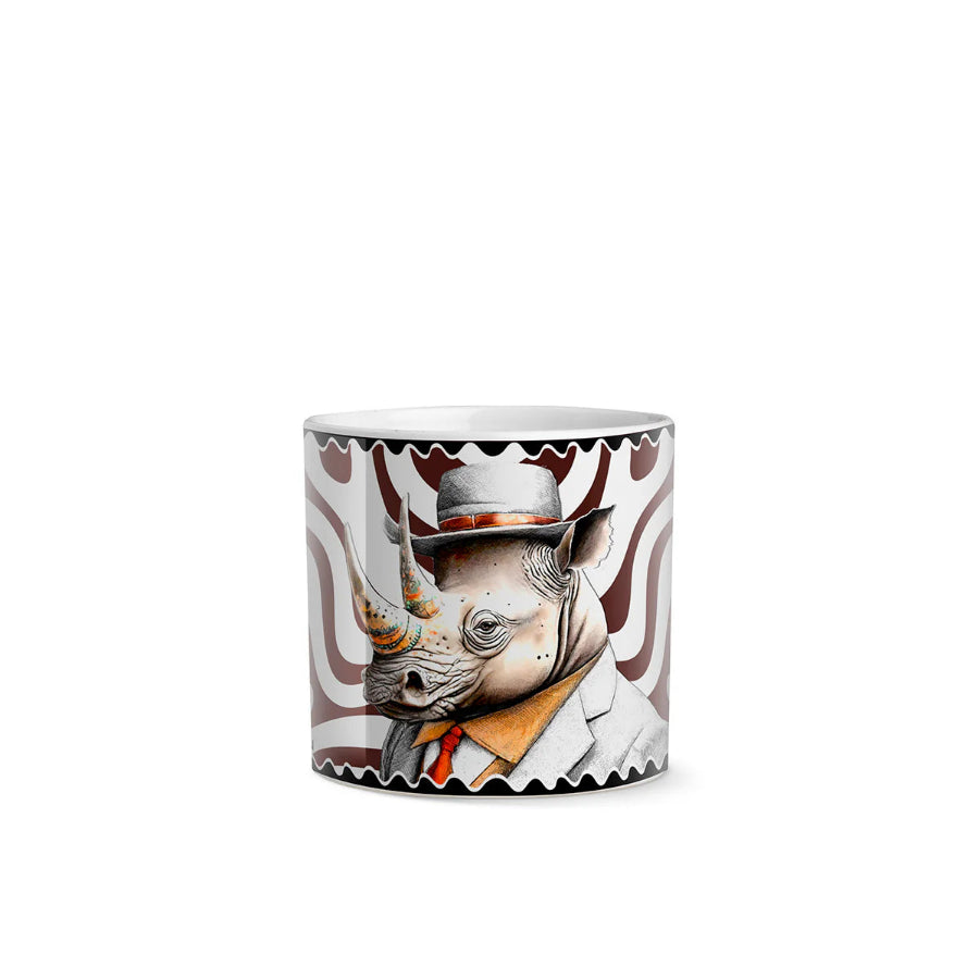 Vaso Cachepot in porcellana decorata Rinoceronte STRENGHT "HUMAN ESSENCE" Egan