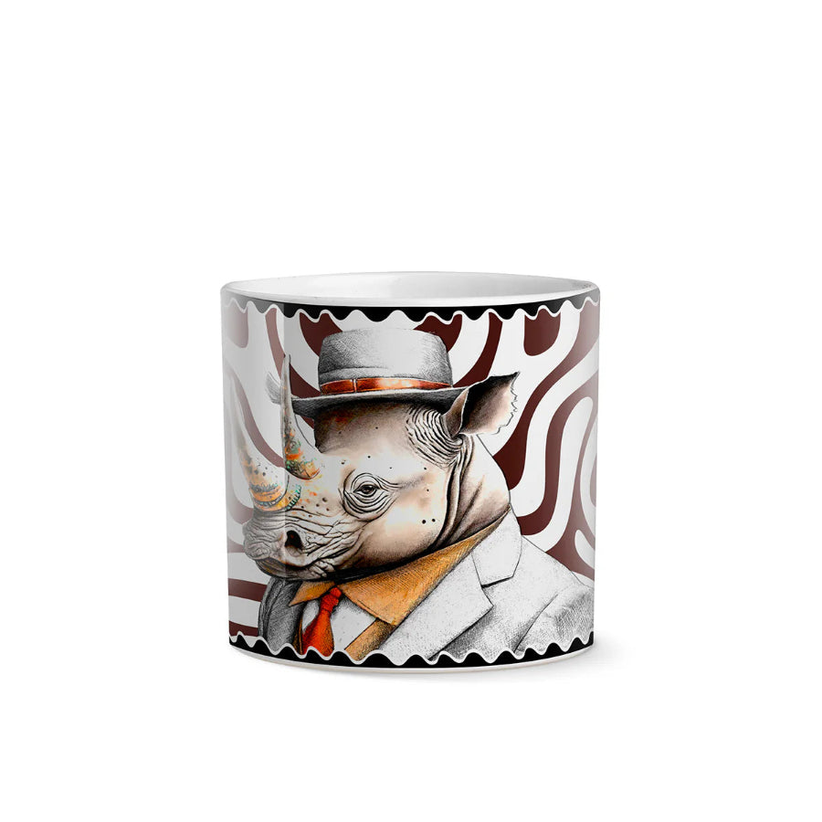 Vaso Cachepot in porcellana decorata Rinoceronte STRENGHT "HUMAN ESSENCE" Egan
