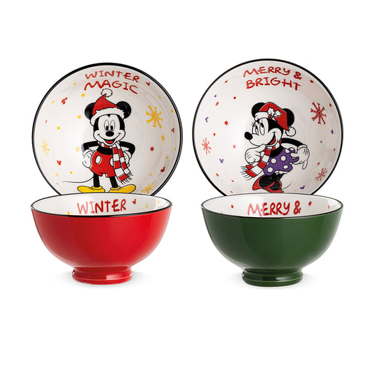 Set 2 Coppette in porcellana decorata Mickey & Minnie Mouse WINTER MAGIC Disney Egan