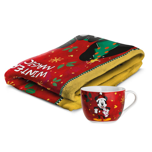 Set Plaid in poliestere e Tazza colazione in porcellana decorata Mickey Mouse WINTER MAGIC Disney Egan
