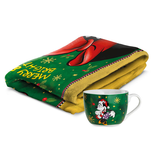 Set Plaid in poliestere e Tazza colazione in porcellana decorata Minnie Mouse WINTER MAGIC Disney Egan