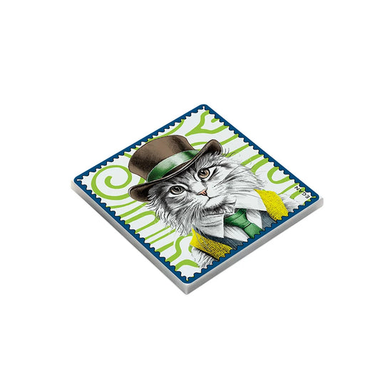 Sottobicchiere in ceramica decorata e sughero Gatto HUMAN ESSENCE “INDIPENDENCE” Egan