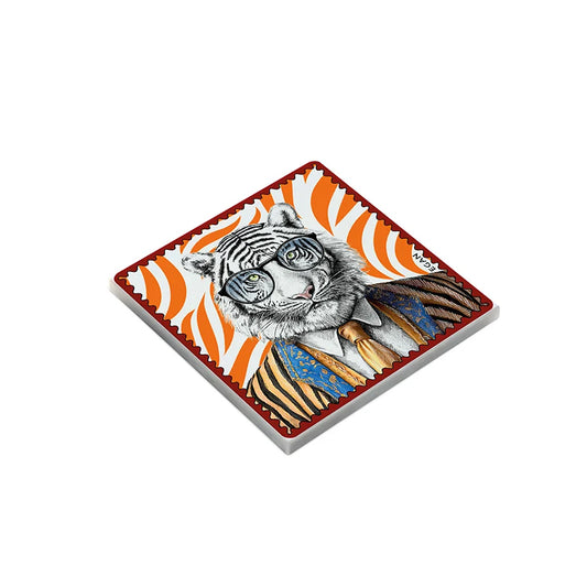 Sottobicchiere in ceramica decorata e sughero Tigre HUMAN ESSENCE “COURAGE” Egan