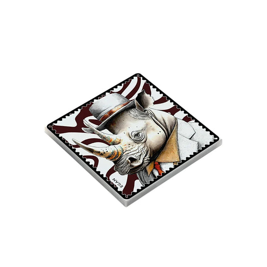 Sottobicchiere in ceramica decorata e sughero Rinoceronte HUMAN ESSENCE “STRENGHT” Egan