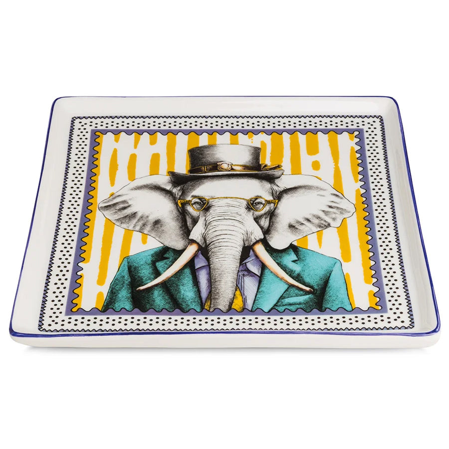 Vassoio quadrato in porcellana decorata Elefante HUMAN ESSENCE “WISDOM” Egan