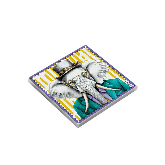 Sottobicchiere in ceramica decorata e sughero Elefante HUMAN ESSENCE “WISDOM” Egan