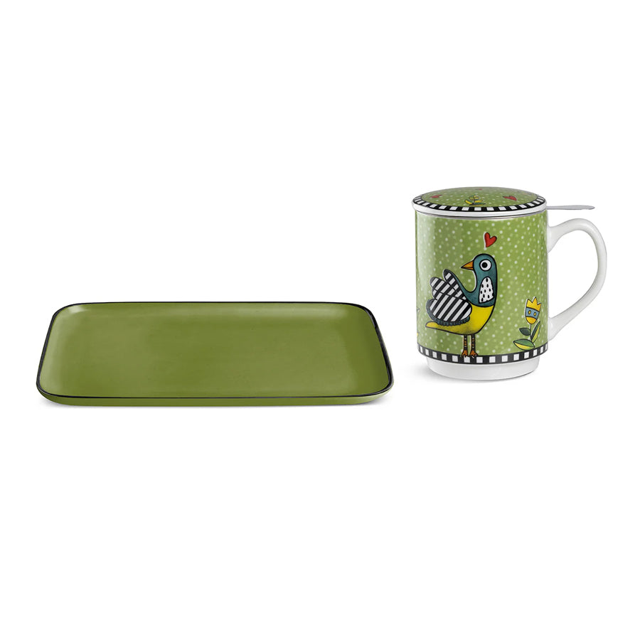 Set Vassoio con Tisaniera in porcellana decorata "COCORICO'" Egan