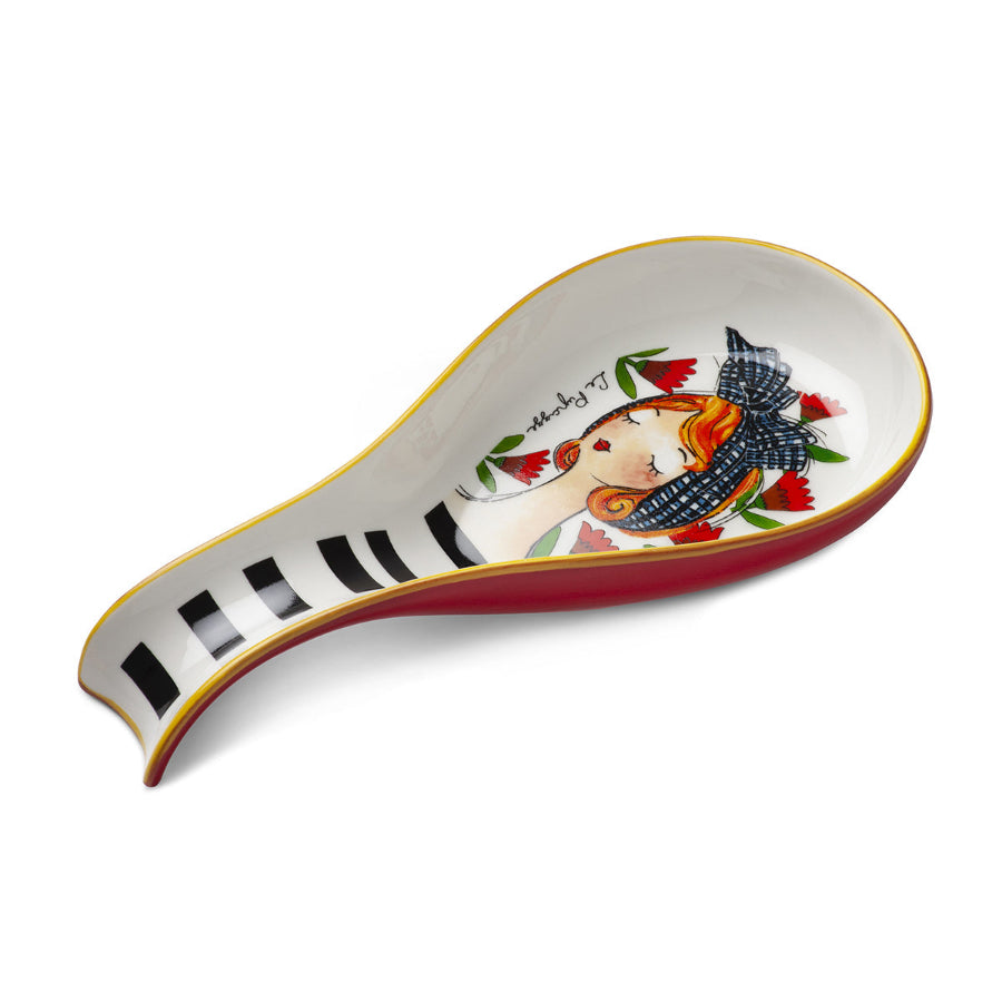 Set Canovaccio in cotone stampato e Poggiamestolo in porcellana decorata "LE PUPAZZE" EGAN