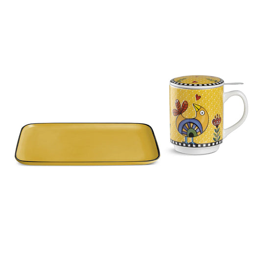 Set Vassoio con Tisaniera in porcellana decorata "COCORICO'" Egan
