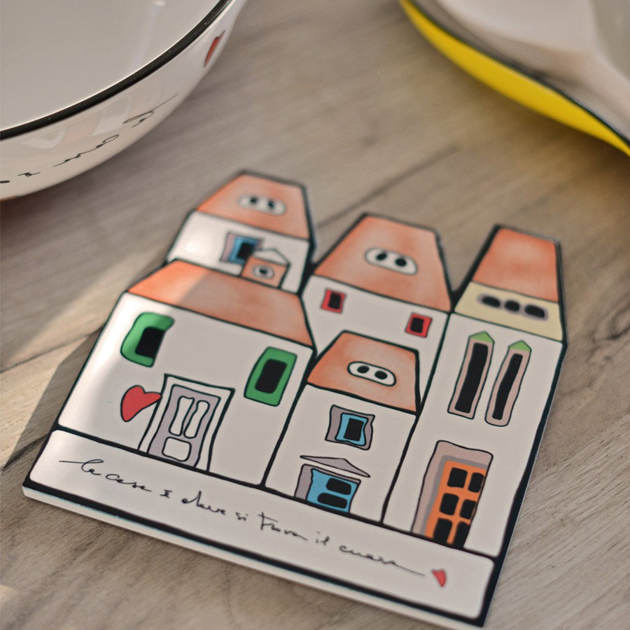 Sottopentola in ceramica decorata "LE CASETTE" Egan