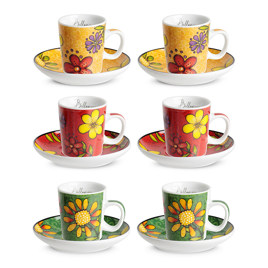 Set 6 tazze caffè con piattino in porcellana decorata Egan BELLAMORE