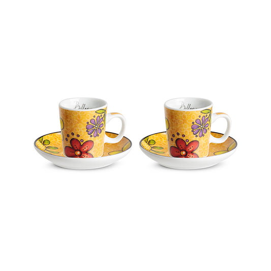 Set 2 tazze caffè con piattino in porcellana decorata Egan BELLAMORE