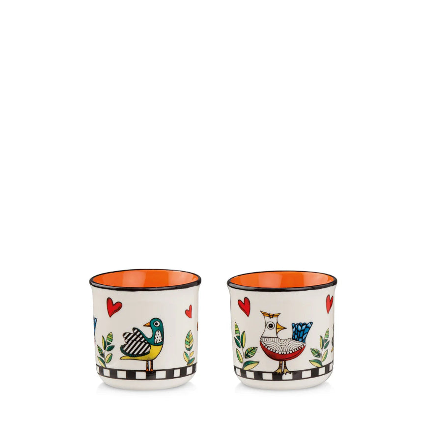 Set 2 Bicchierini da caffè in porcellana decorata "COCORICO'" Egan