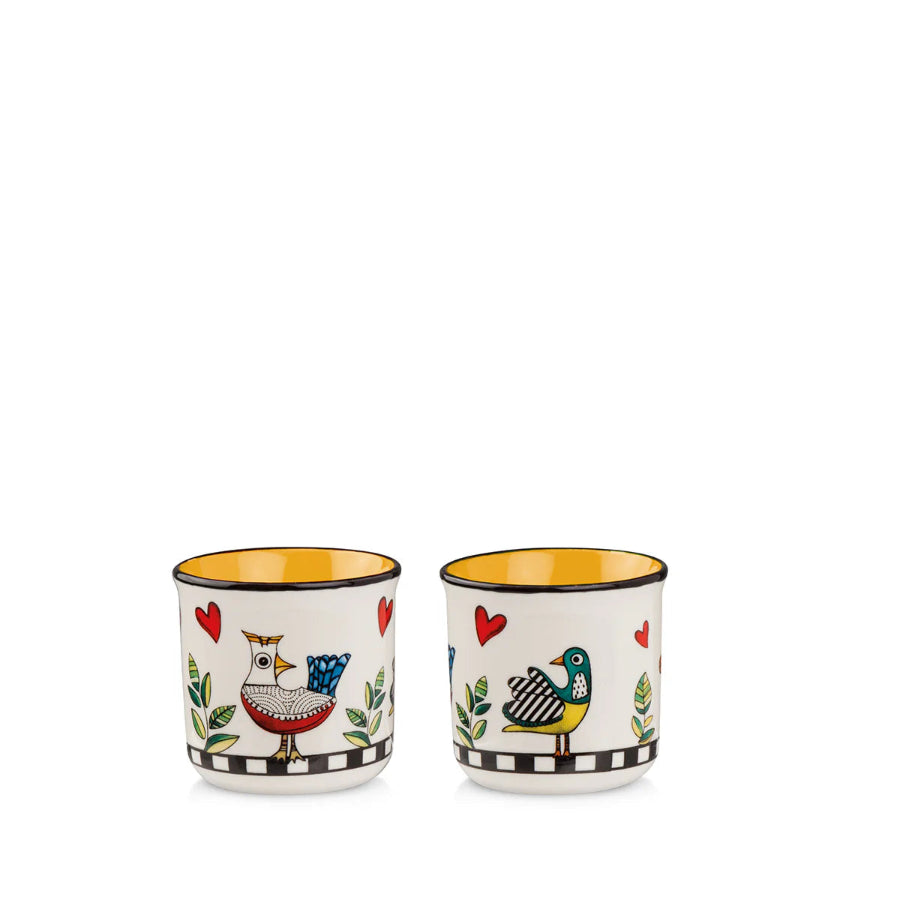 Set 2 Bicchierini da caffè in porcellana decorata "COCORICO'" Egan