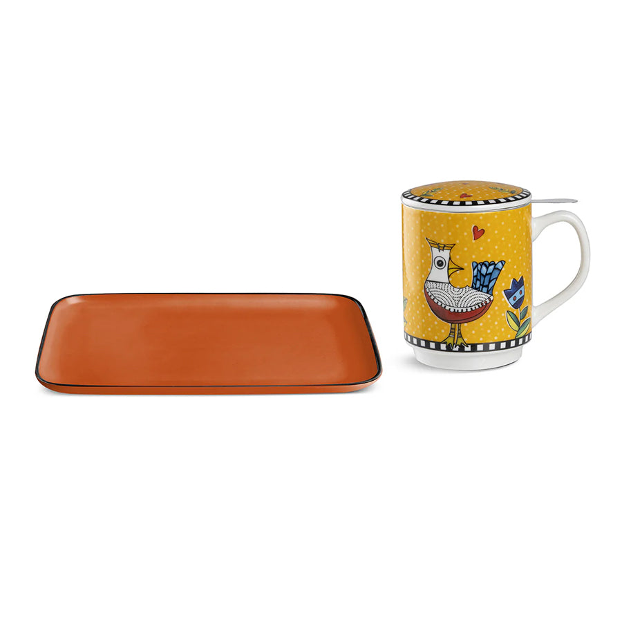 Set Vassoio con Tisaniera in porcellana decorata "COCORICO'" Egan