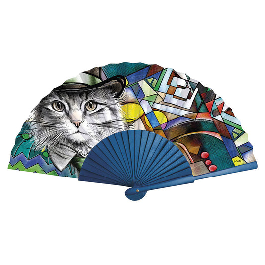 Ventaglio in legno e tessuto stampato Gatto HUMAN ESSENCE Egan