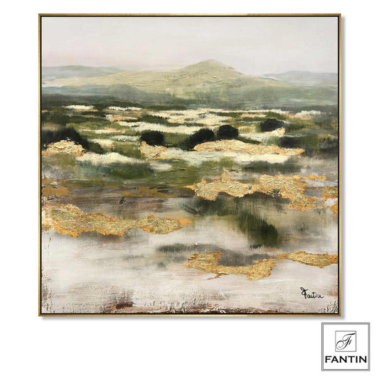 Quadro in tela con cornice in legno "ORIZZONTI GREEN GOLD" Fantin Argenti