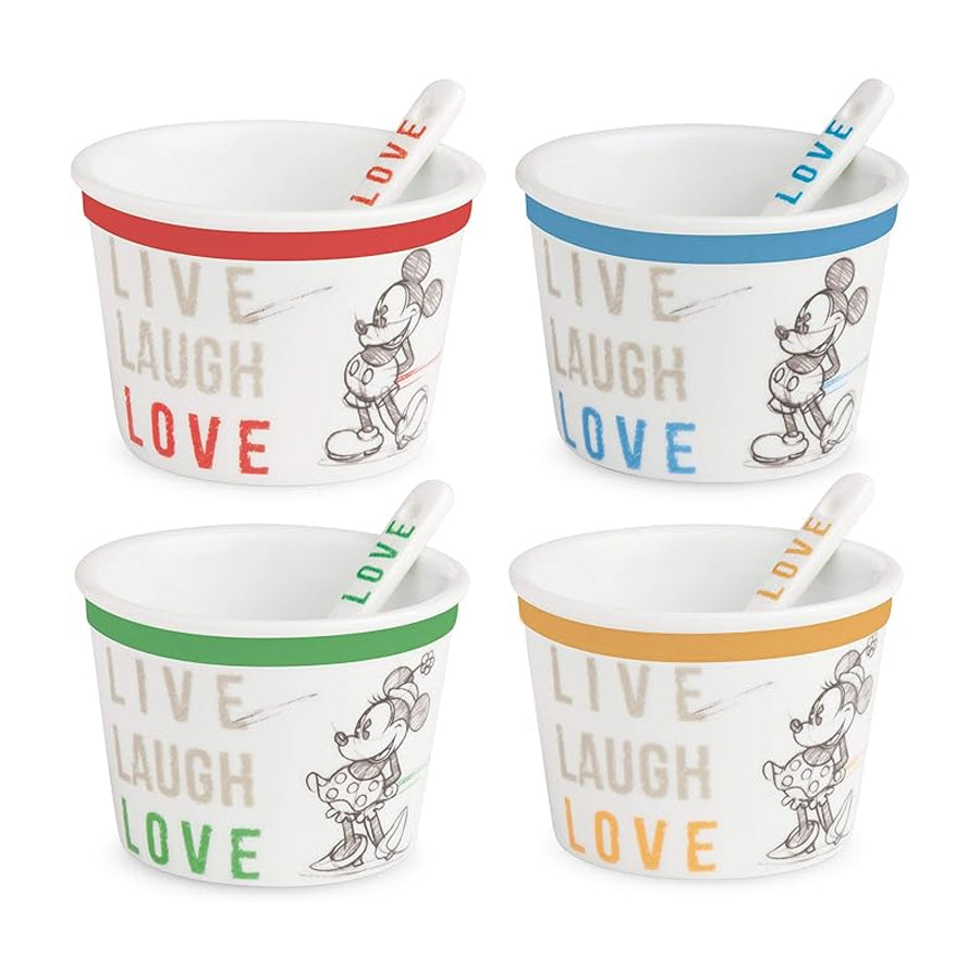 Set 4 coppette gelato con cucchiaino in porcellana decorata LIVE LAUGH LOVE Egan