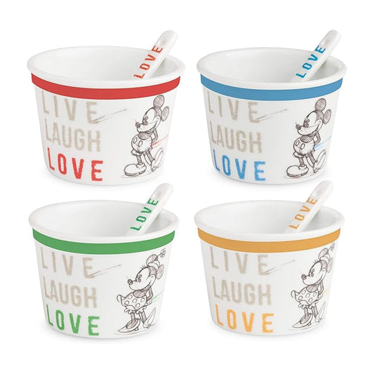 Set 4 coppette gelato con cucchiaino in porcellana decorata LIVE LAUGH LOVE Egan