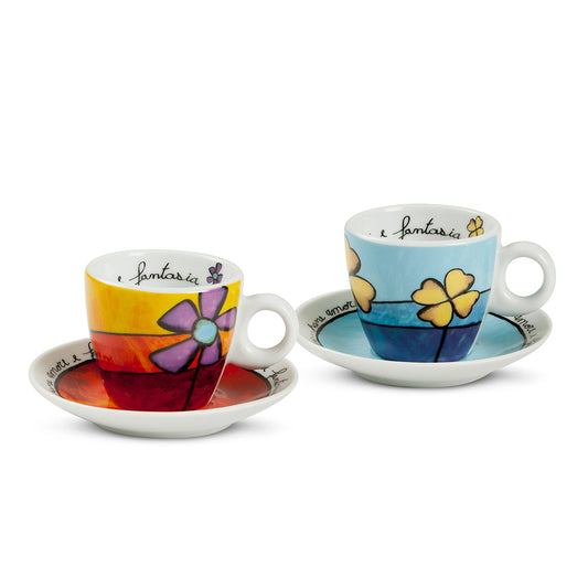 Set 2 tazze caffè con piattino in porcellana decorata PANE AMORE E FANTASIA Egan