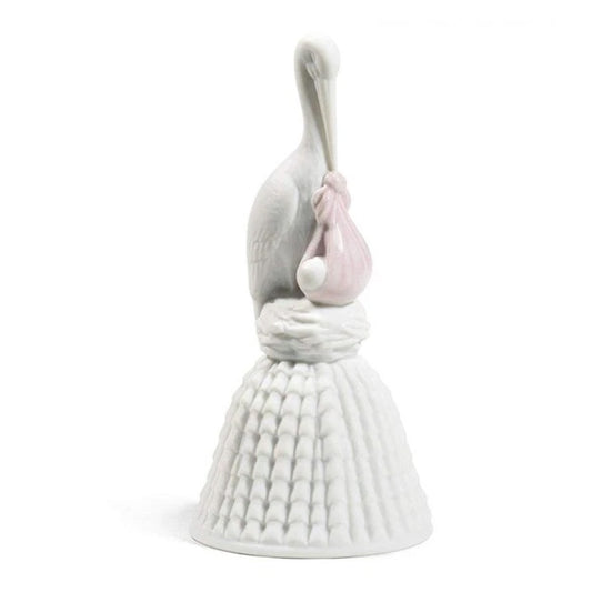 Scultura in porcellana spagnola "CAMPANELLA CICOGNA ROSA" NAO by Lladró