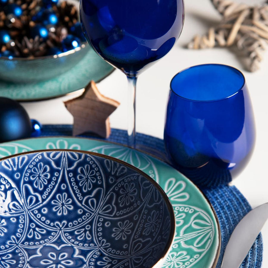 Servizio Piatti 18 pz in porcellana Stoneware a rilievo "VERSAILLES AZZURRO/BLU" Excelsa