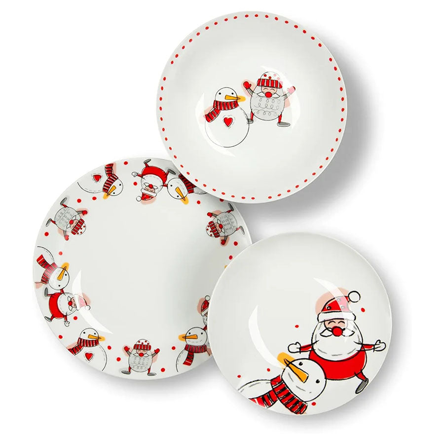 Servizio Piatti 18pz in porcellana decorata “SNOWMAN” Excelsa