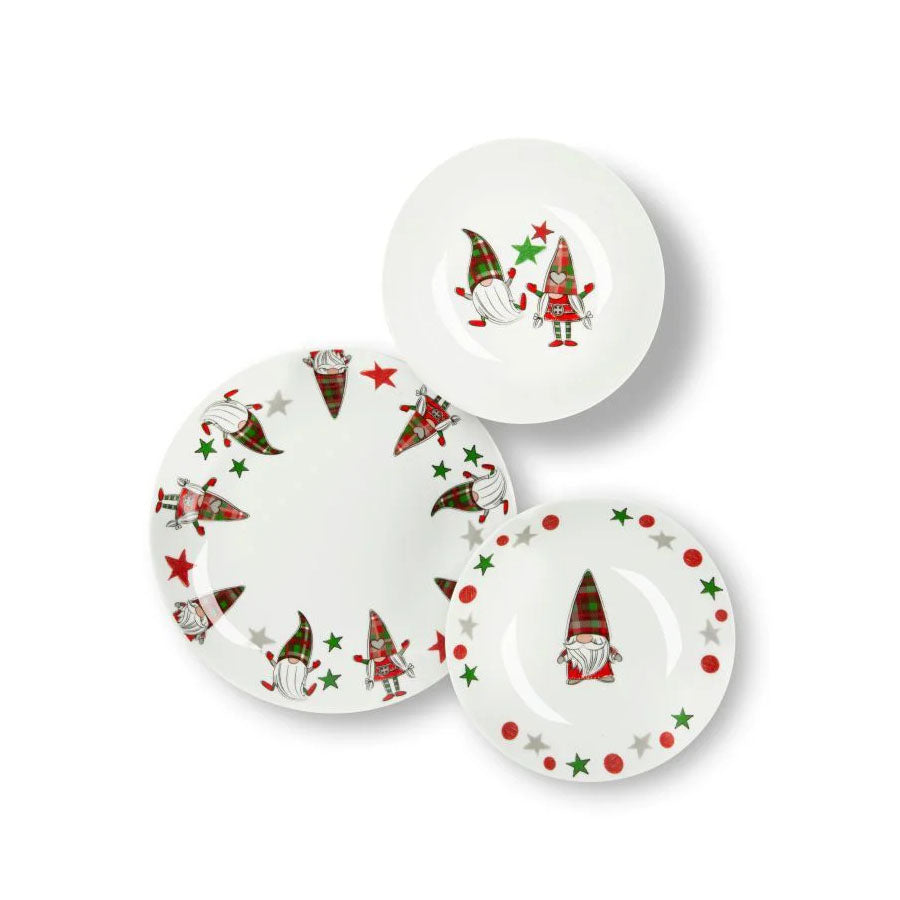 Servizio Piatti 18 pz in porcellana decorata “TARTAN GNOME” Excelsa