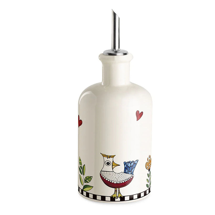 Bottiglia Olio/Aceto in porcellana decorata “Cocoricò” Egan