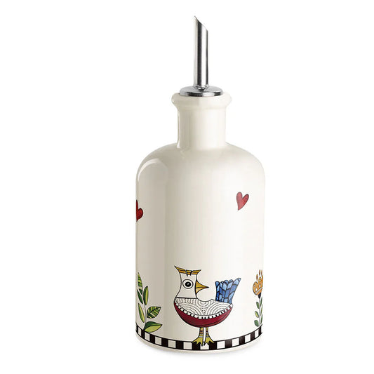 Bottiglia Olio/Aceto in porcellana decorata “Cocoricò” Egan