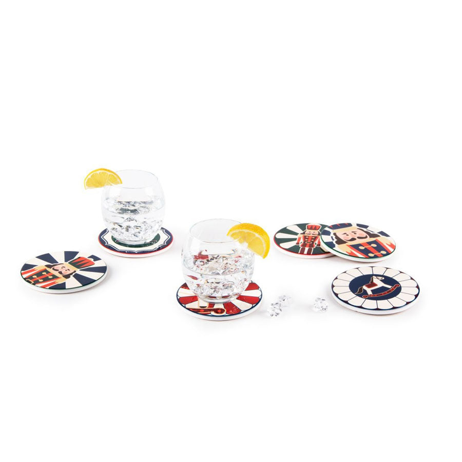 Set 6 Sottobicchieri in ceramica decorata "VINTAGE CHRISTMAS" Excelsa