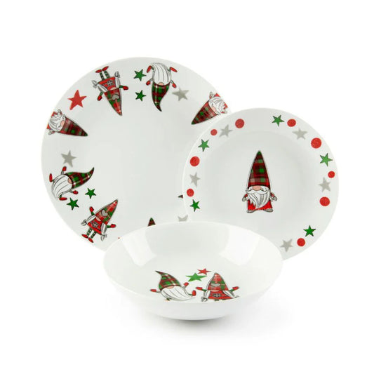 Servizio Piatti 18 pz in porcellana decorata “TARTAN GNOME” Excelsa