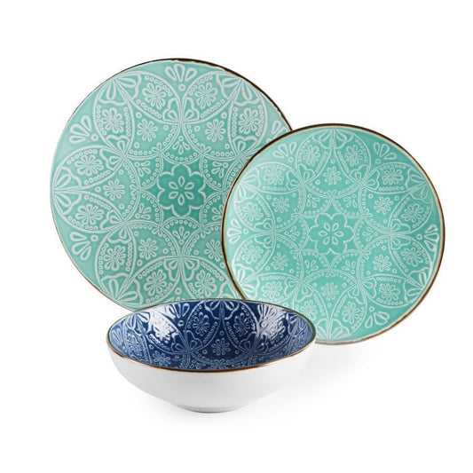 Servizio Piatti 18 pz in porcellana Stoneware a rilievo "VERSAILLES AZZURRO/BLU" Excelsa