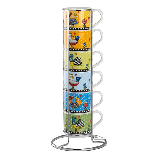 Set 6 tazzine caffè impilabili in porcellana decorata con Metalrack COCORICO' Egan
