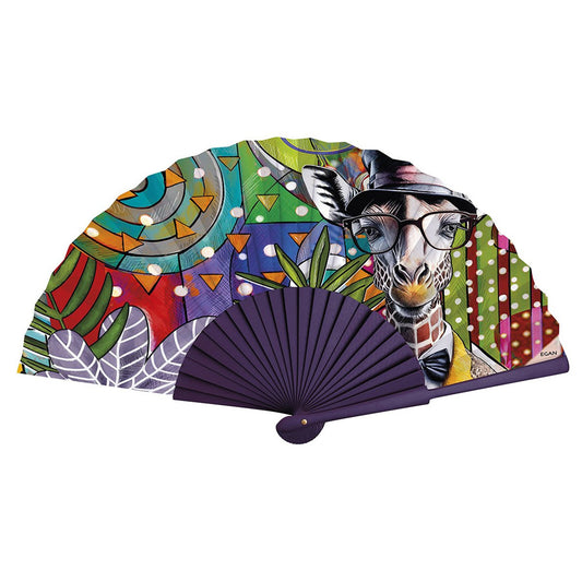 Ventaglio in legno e tessuto stampato Giraffa HUMAN ESSENCE Egan