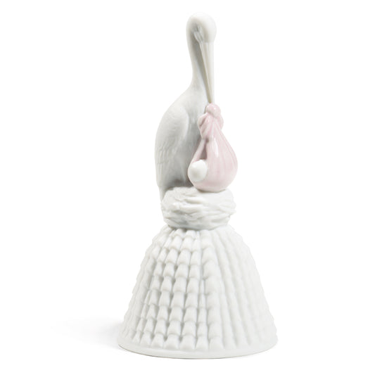 Scultura in porcellana spagnola "CAMPANELLA CICOGNA ROSA" NAO by Lladró