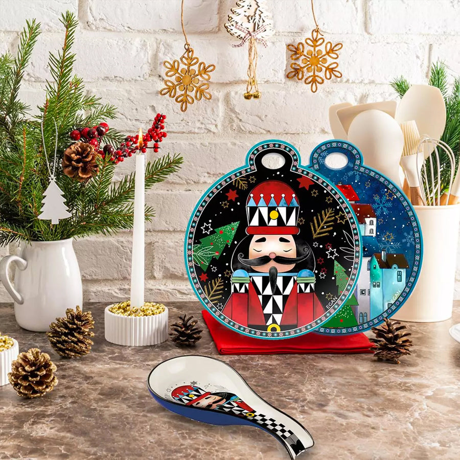 Set Sottopentola e Poggiamestolo in ceramica decorata smaltata Egan NATALE