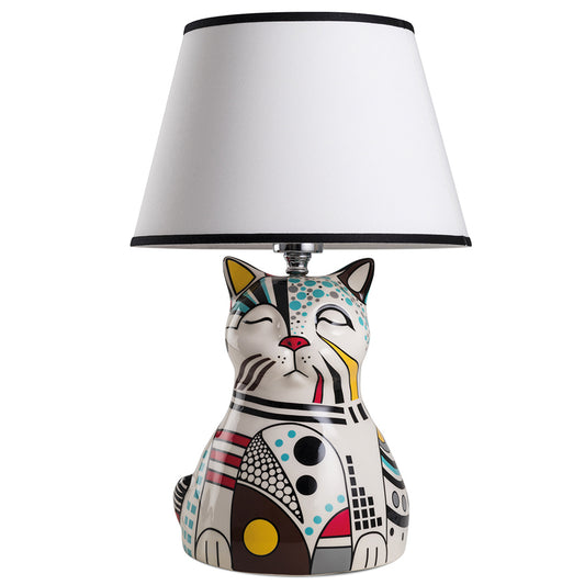 Lampada Gatto in ceramica decorata WARA' BIANCA Egan