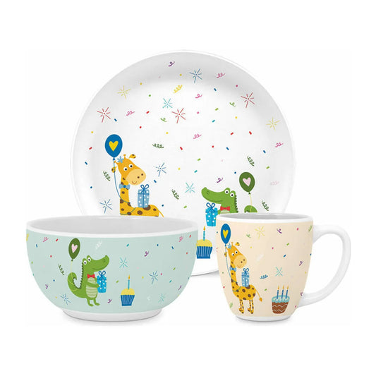 Set di Stoviglie per Bambini 3pz in porcellana decorata "CROCO & GIRAFFE" PPD