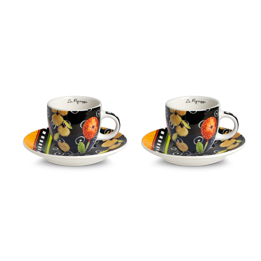 Set 2 tazze caffè con piattino in porcellana decorata "LE PUPAZZE" Egan