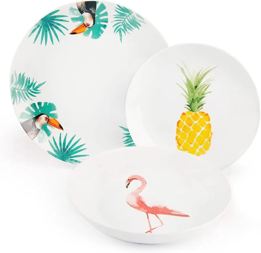 Servizio Piatti 18 pz in porcellana decorata "TROPICAL" Excelsa